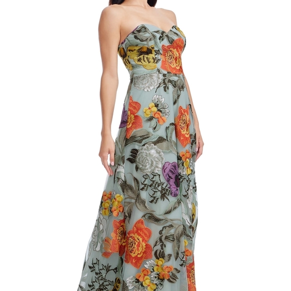 NWT Dress the Population Connor Gown XXL Sage Multi Floral Embroidered Strapless - Picture 2 of 4